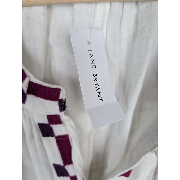 Lane‎ Bryant Blouse Womens 18 Embroidered Boho Peasant Top Long Sleeve Tassel - Picture 5 of 11